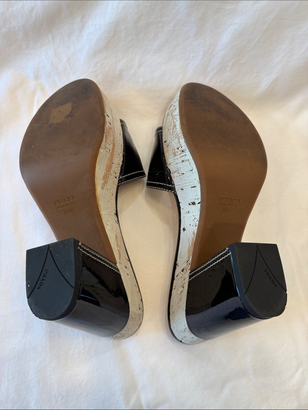 Prada Black Patent Leather Cork Platform Slide Heels - Picture 7 of 10